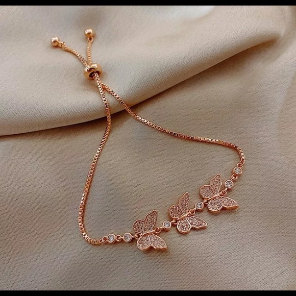 Rose Gold Tone Butterfly Adjustable Bracelet - Picture 3 of 4
